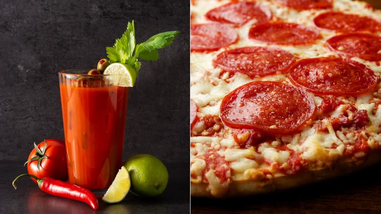 bloody mary and pepperoni pizza