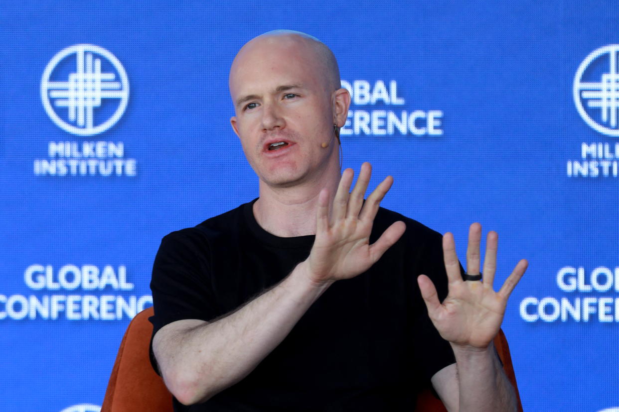 Brian Armstrong, CEO and Co-Founder of Coinbase, speaks at the 2022 Milken Institute Global Conference in Beverly Hills, California, U.S., May 2, 2022.  REUTERS/David Swanson