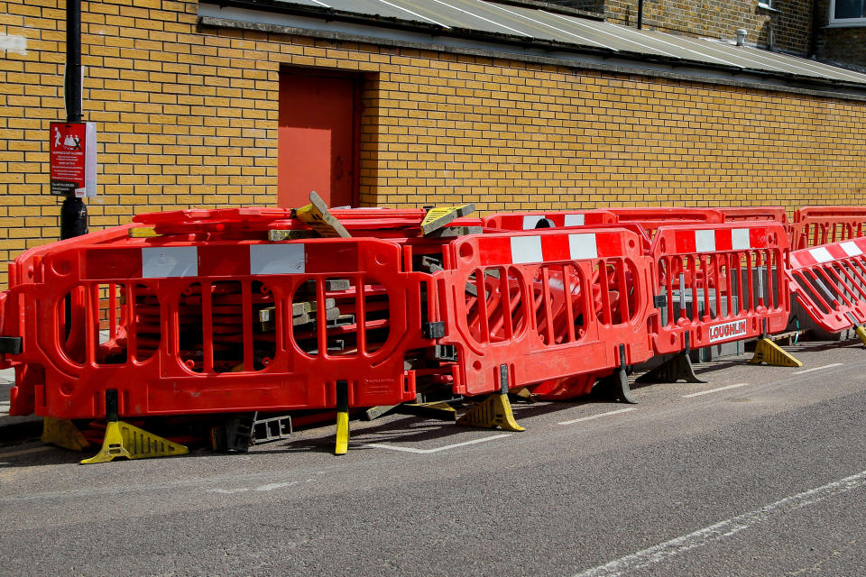 Barriers seen packed outside a property in north London. (Photo by Dinendra Haria / SOPA Images/Sipa USA)