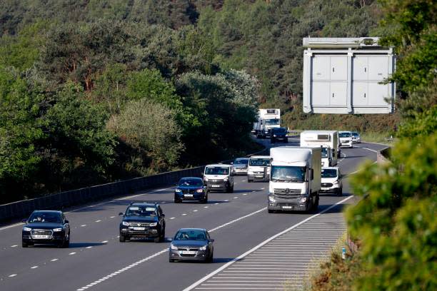 Traffic is seen on the M3 motorway headed toward London during the morning rush hour west of London (AFP via Getty Images)
