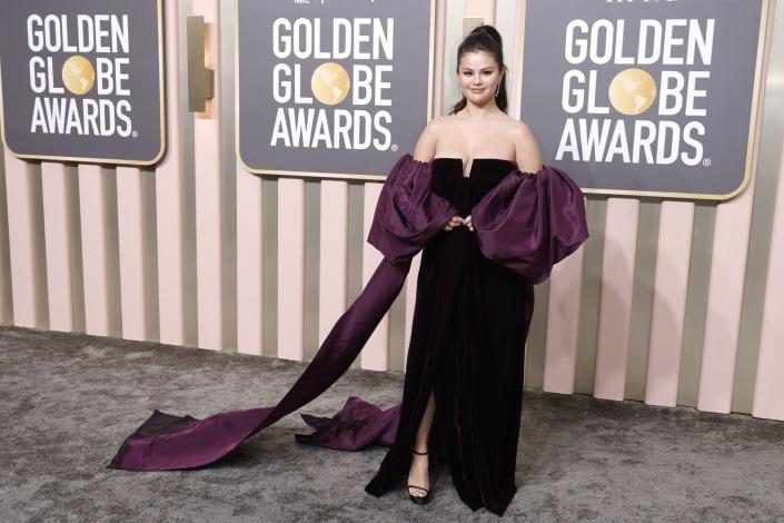 Selena Gomez murders the Golden Globes red carpet in this ensemble.
