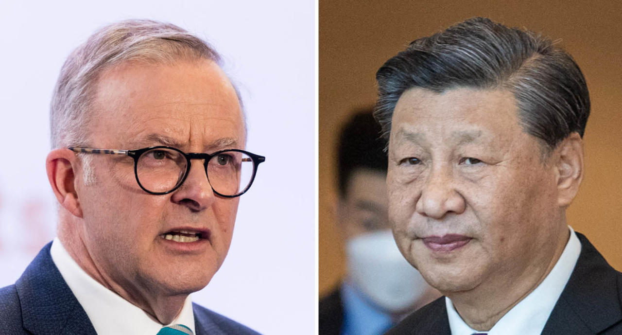 Anthony Albanese (left) and Xi Jinping (right) wearing suits.