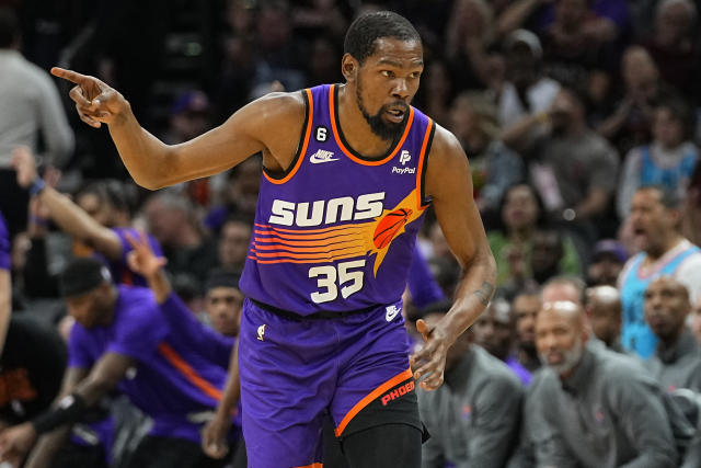 Phoenix Suns forward Kevin Durant (35) reacts after a missed shot