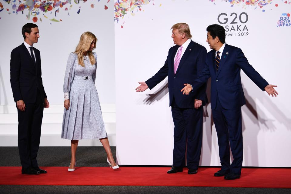 From left, Jared Kushner, Ivanka Trump, President Donald Trump and Japanese Prime Minister Shinzo Abe in Osaka in 2019.