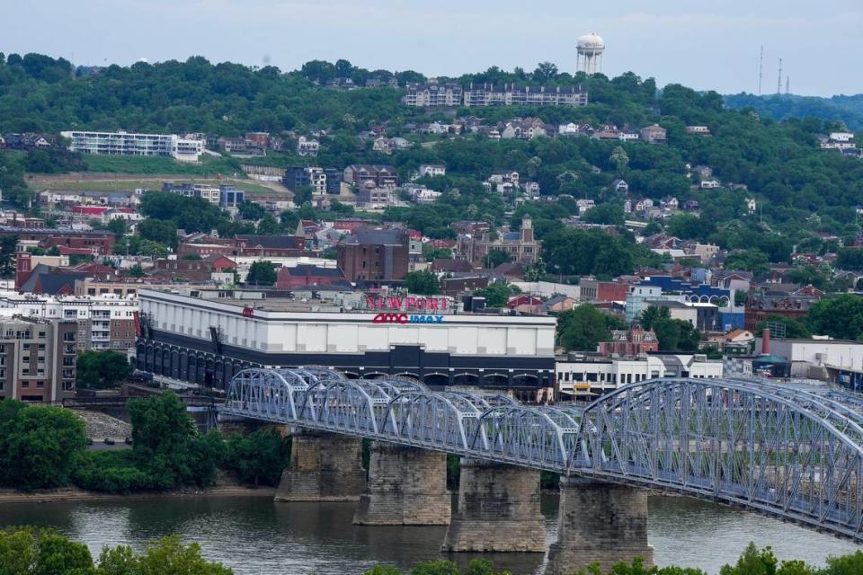 Newport on the Levee and the Purple People Bridge seen from Cincinnati’s Mt. Adams neighborhood.