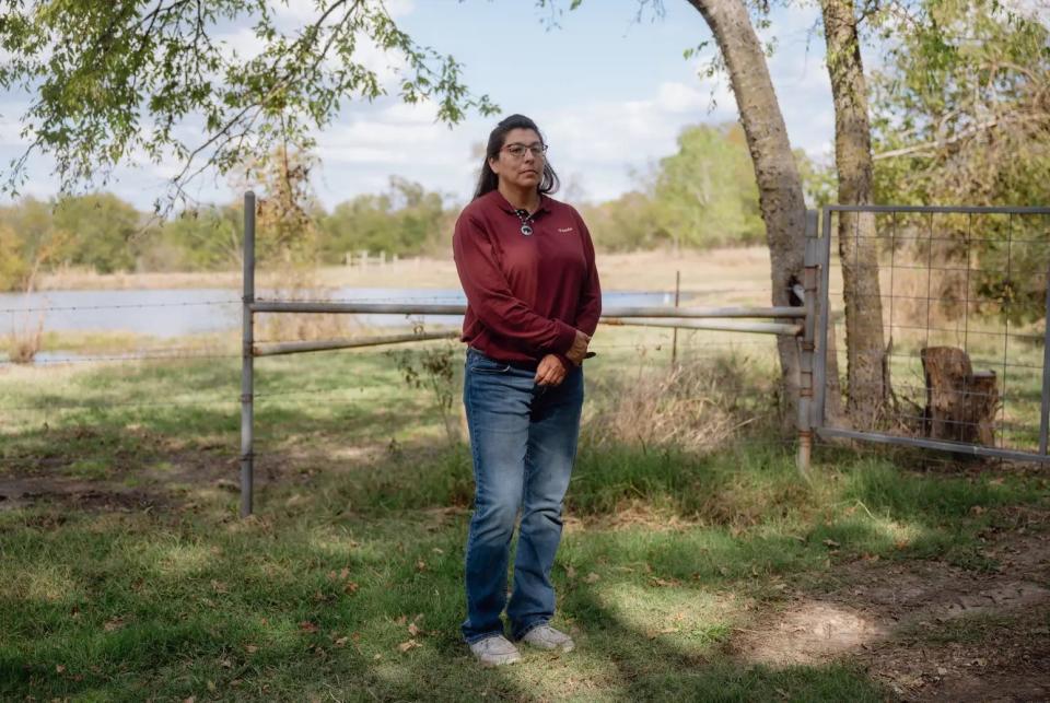 Theda Pogue, affiliated with the Muscogee (Creek) Nation of Oklahoma, at her ranch in Sulphur Springs. Pogue is the second recipient of bison in Texas through a program with the Tanka Fund and The Nature Conservancy.