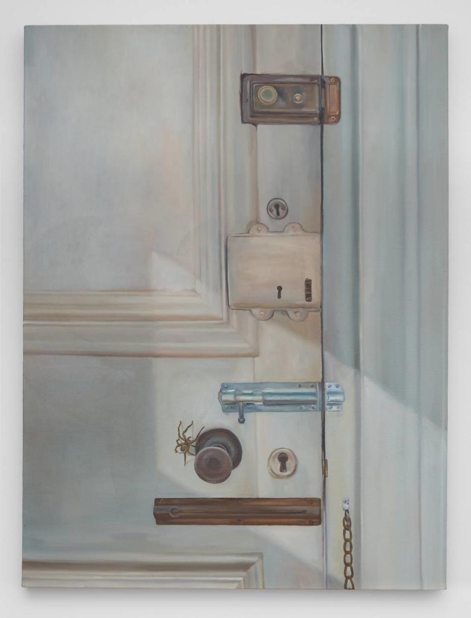 ‘New Door/Unknown Rooms’, 2024, óleo sobre lino, 40 x 30 pulgadas. Foto Ian Vecchiotti/Cortesía del artista y & de boer, Los Angeles & Antwerp