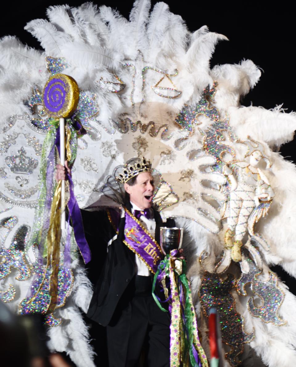 King Larry Pettiette during the Krewe of Justinian Grand Bal, Friday, January 21, 2022 the Horseshoe Casino's Riverdome.