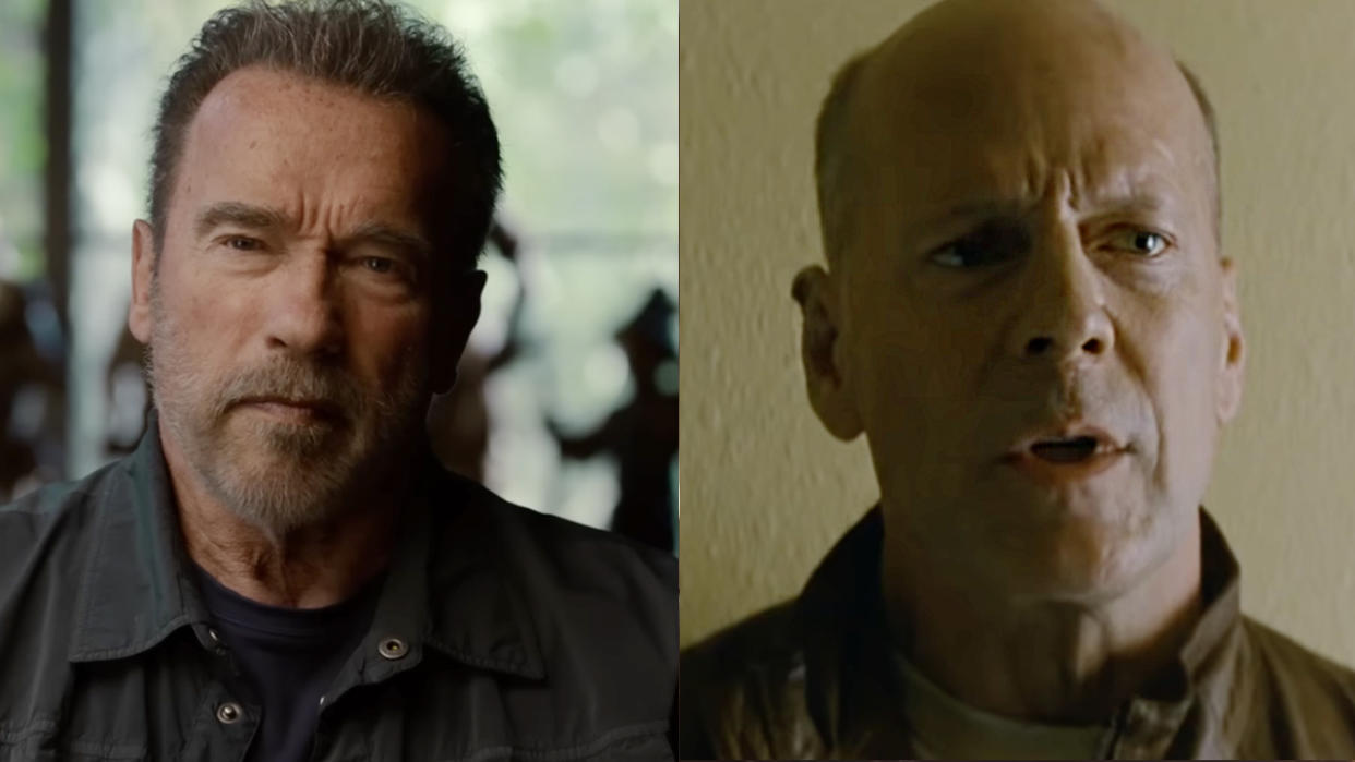  Arnold in his new Netflix Documentary, Willis starring in Looper 