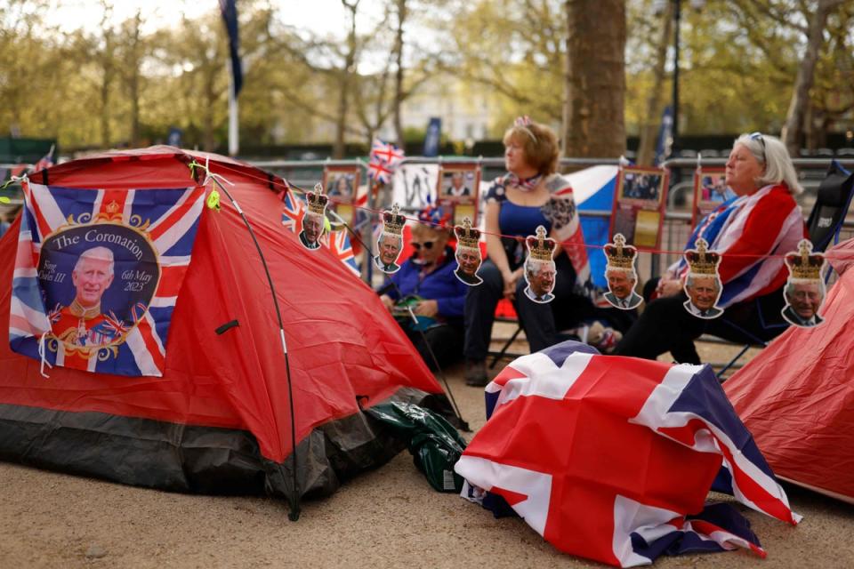 Royal fans camping outside along the mall in preparation for the coronation (AFP/Getty)