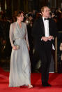 <p>Kate chose an exquisite Jenny Packham gown for the London premiere of James Bond film, <i>Spectre</i>. Created in a light blue hue complete with a glittering belt, her accessories included a sparkly clutch (also by Jenny Packham) and platform sandals by Jimmy Choo. </p><p><i>[Photo: PA]</i></p>