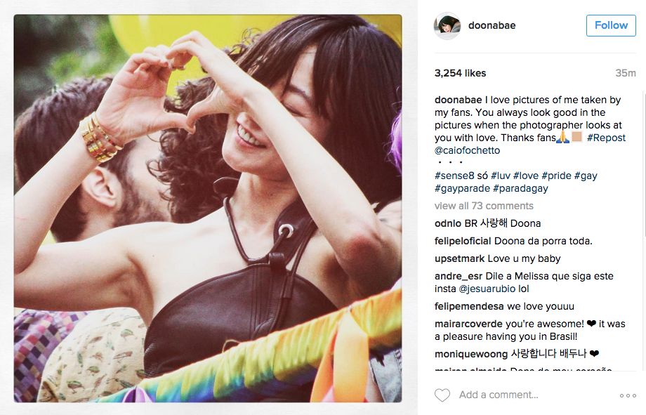 Doona Bae, que interpreta Sun Bak na série, fez publicação em agradecimento aos fãs da série - inclusive os que compareceram à Parada Gay, é claro. (instagram.com/doonabae)