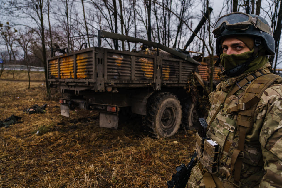 A Russian vehicle was destroyed and a Russian soldier killed by Ukrainian forces 