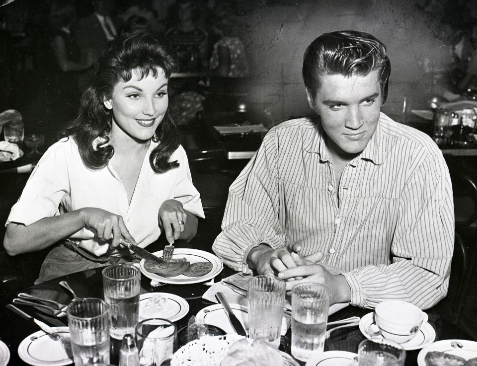 August 1956 - Elvis Presley with Debra Paget on the set of "Love Me Tender."