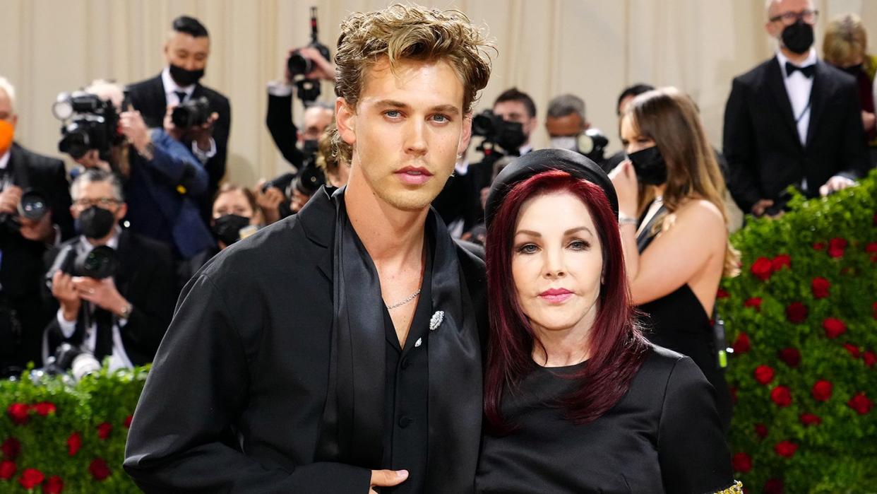 Austin Butler and Priscilla Presley attend The 2022 Met Gala Celebrating "In America: An Anthology of Fashion" at The Metropolitan Museum of Art on May 02, 2022 in New York City.