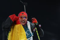 <p>Two days after topping the podium in the women’s 7.5km Sprint, Laura Dahlmeier won her second straight gold medal in PyeongChang in the women’s 10km Pursuit. She was joined on the podium by Slovakian Anastasiya Kuzmina, who took silver, and France’s Anais Bescond who took bronze. (Getty) </p>