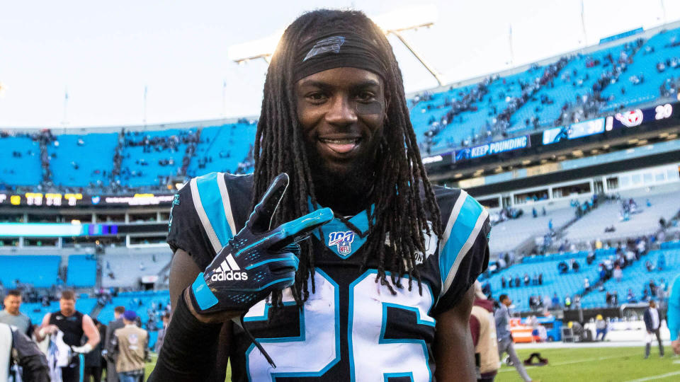 Mandatory Credit: Photo by Scott Kinser/CSM/Shutterstock (10464725bd)Carolina Panthers cornerback Donte Jackson (26) is all smiles after beating Tennessee Titans 30-20 in the NFL matchup at Bank of America Stadium in Charlotte, NCNFL Football: Tennesse at Carolina, Charlotte, USA - 03 Nov 2019.