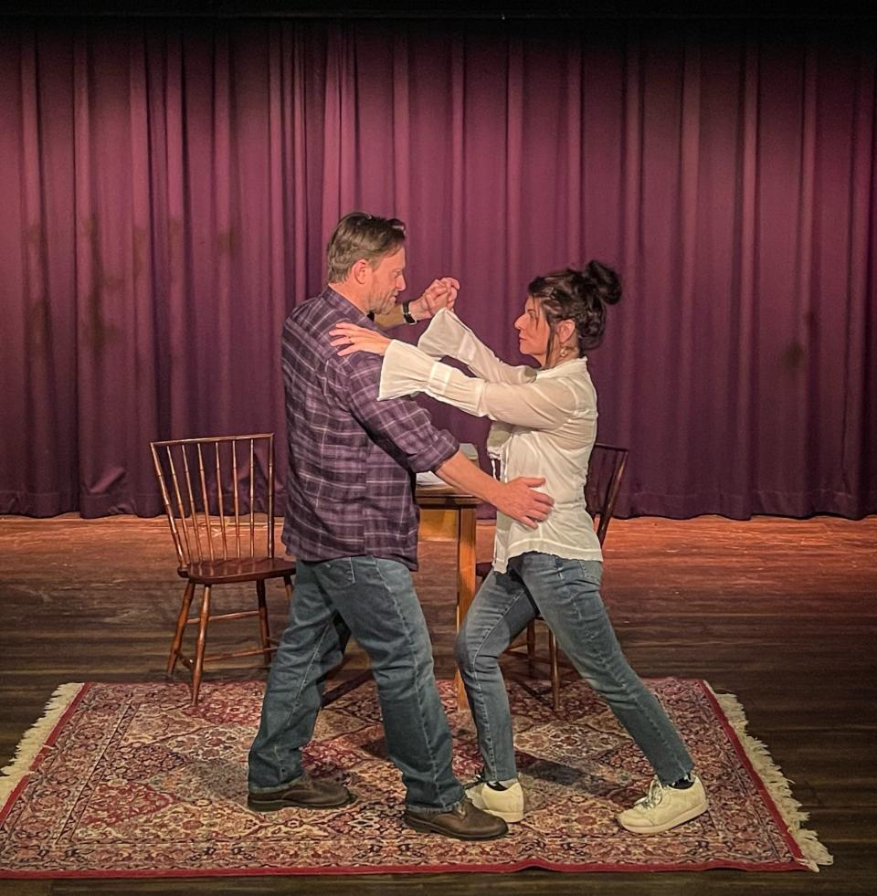 Adam T. Perkins and Lauren Moran rehearse a tango prior to their staged reading of "The Guys," which reopened the Parsippany Arts Center on Sunday, Feb. 5, 2023 after a three-year closure initiated by the COVID lockdown.