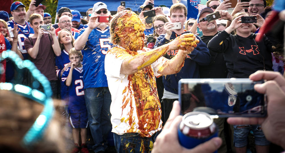 Bills Mafia has a unique way of celebrating, particularly with ketchup and mustard. (Getty Images)