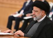 Iran's President Ebrahim Raisi attends the summit of Caspian Sea littoral states in Ashgabat, Turkmenistan, Wednesday, June 29, 2022. (Grigory Sysoyev, Sputnik, Kremlin Pool Photo via AP)