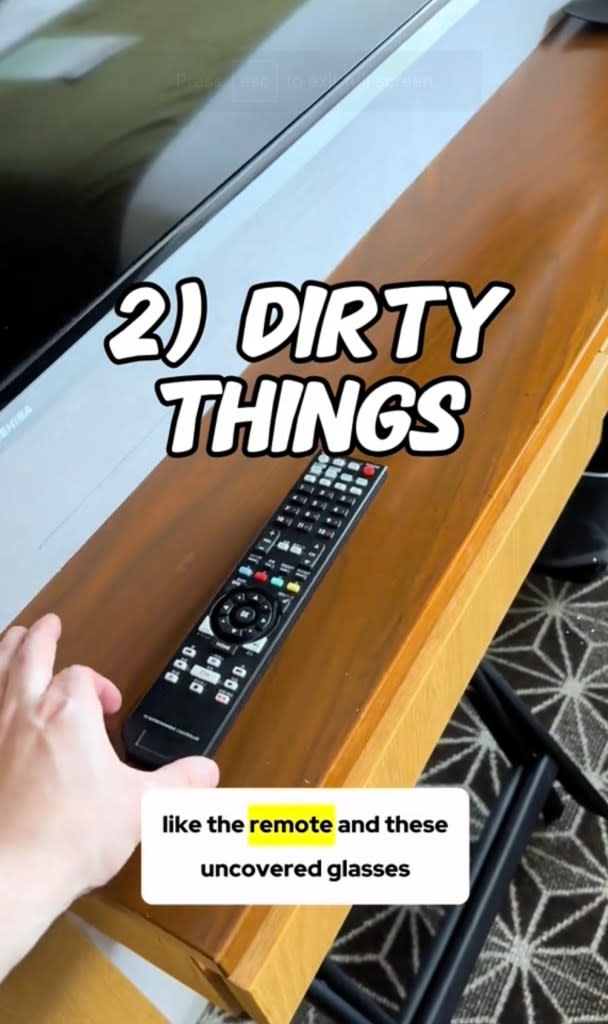 Once you’ve settled into your hotel room, Puza advises steering clear of the hotel-provided TV remotes and glassware. TikTok/@drcharlesmd1