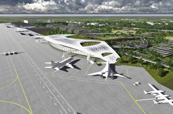 Artist concept of the new Houston Spaceport located at Ellington Airport near NASA’s Johnson Space Center in Texas.
