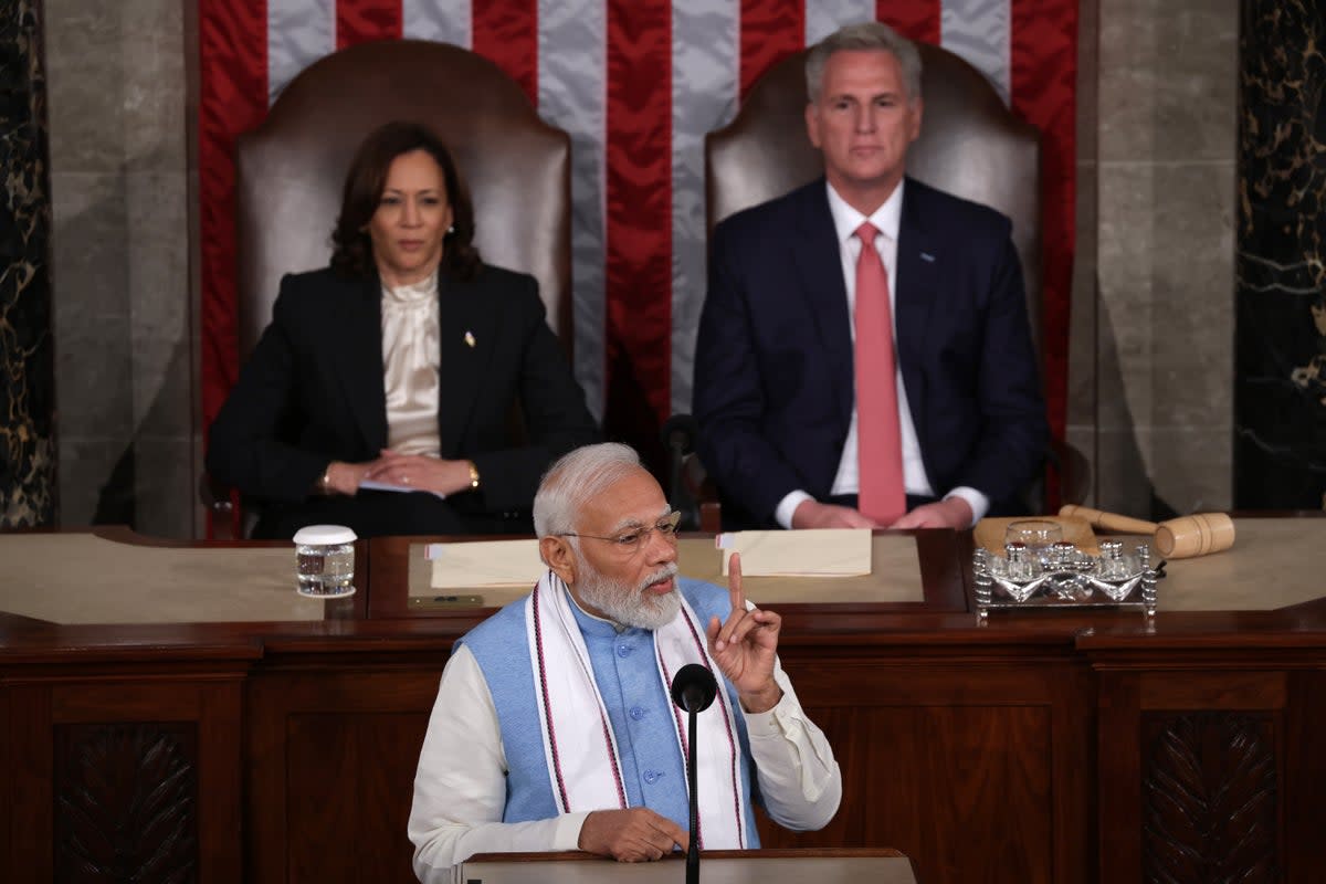 Indian prime minister Narendra Modi delivers remarks to a joint meeting of Congress at the US Capitol (Getty Images)