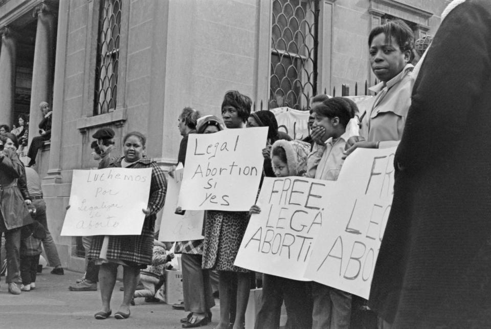 Protestors at a mass demonstration against New York’s abortion ban in March 1970 (Getty Images)