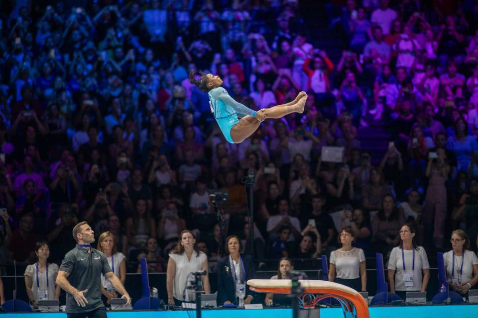 <p>Tim Clayton/Corbis via Getty</p> Simone Biles