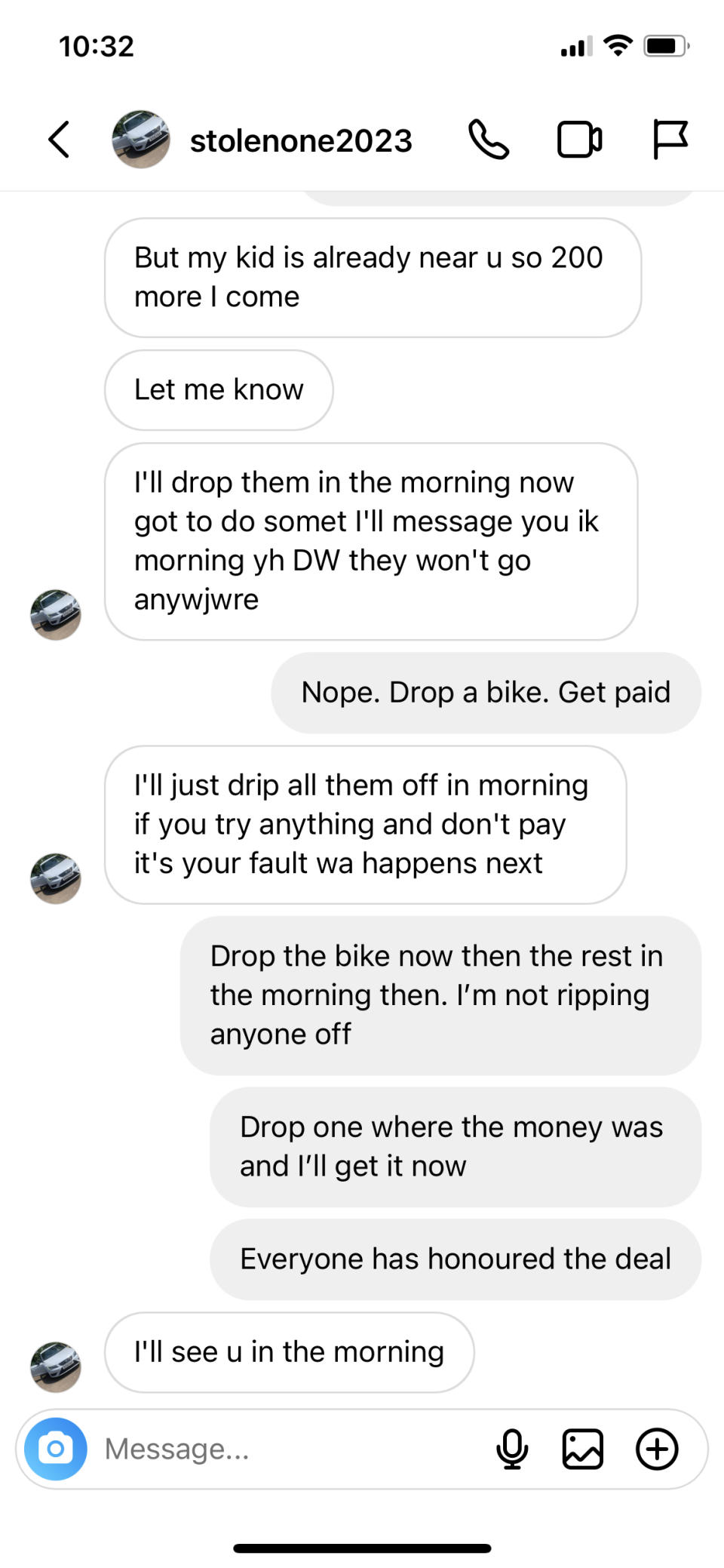 The messages urged more money to recover the bikes. (Triangle)