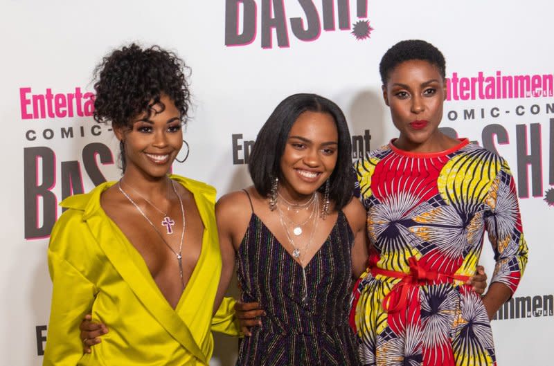 China Anne McClain (C), seen with Nafessa Williams (L) and Christine Adams (R) returns in "Descendants: The Rise of Red." File Photo by Howard Shen/UPI