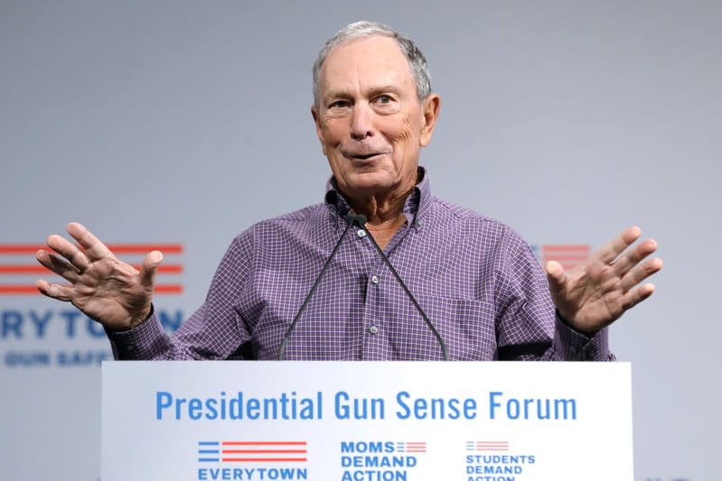 FILE PHOTO: Former New York City Mayor Michael R. Bloomberg speaks during the Presidential Gun Sense Forum in Des Moines