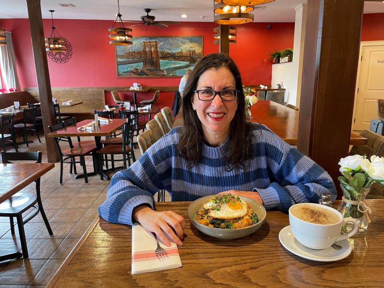 Lohud Food & Dining Reporter Jeanne Muchnick enjoying the Tuscan bowl at Brooklyn Organic Kitchen in Mahopac. Photographed May 2024