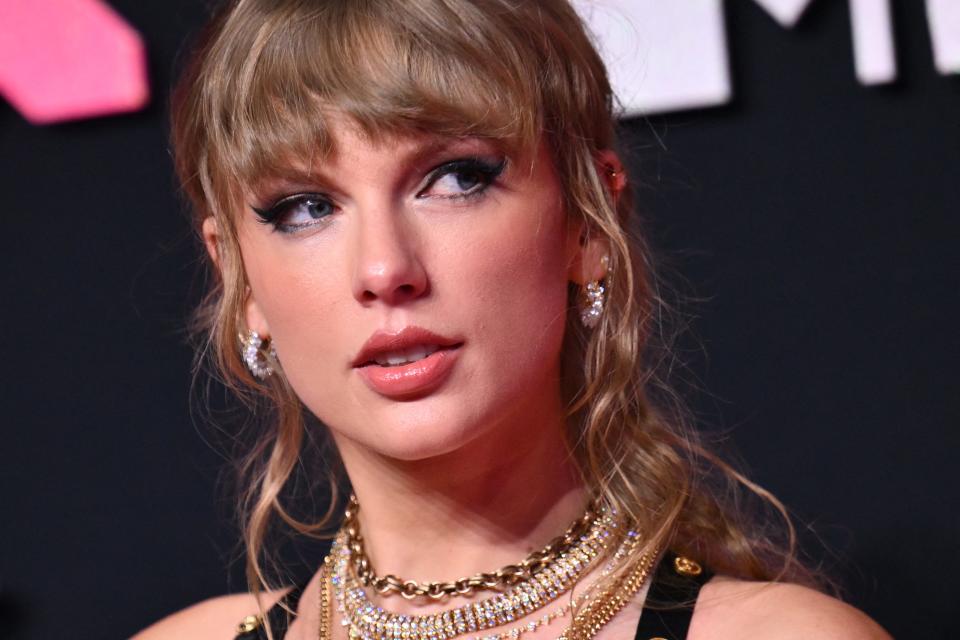 Taylor Swift arrives for the MTV Video Music Awards at the Prudential Center in Newark, New Jersey, on September 12, 2023.