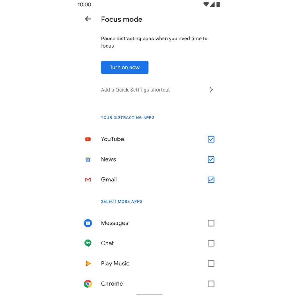 You can set any app to be turned off in Focus Mode. (Image: Google)