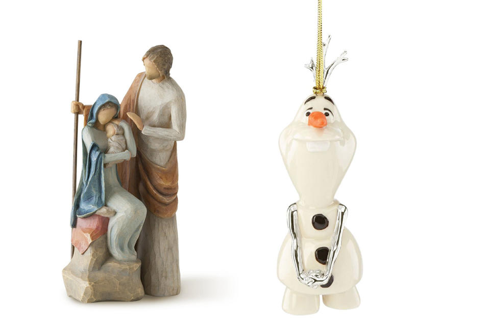 A nativity figurine and a 'Frozen' ornament—variety is what makes Christmas so amazing! (Photo: Amazon)