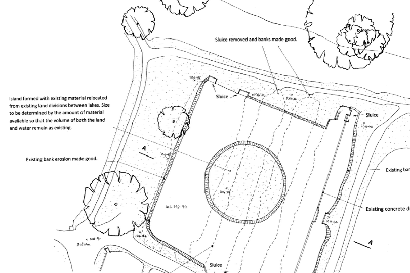 And they want to remove the dividing ground between them to form an enlarged lake with the excavated material used to form a central island.