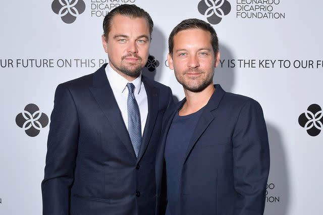 <p> Victor Boyko/Getty</p> Leonardo DiCaprio and Tobey Maguire in Saint-Tropez, France, on July 26, 2017