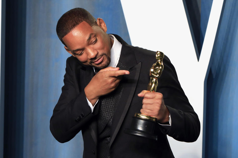 Will Smith appeared to have no worries in the world following his Oscar drama as he attended the Vanity  Fair after-party (Getty Images)