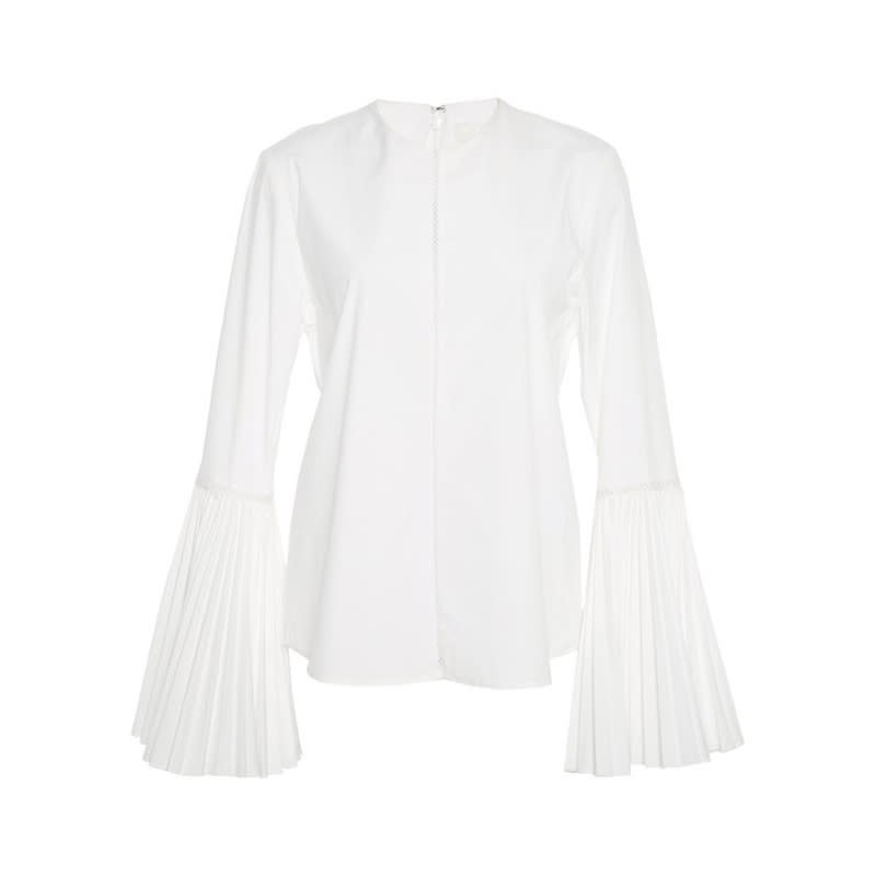 <a rel="nofollow noopener" href="http://rstyle.me/n/b3hewzjduw" target="_blank" data-ylk="slk:Stretch Cotton Shirting Pleated Bell Sleeve Top, Kaelen, $448;elm:context_link;itc:0;sec:content-canvas" class="link ">Stretch Cotton Shirting Pleated Bell Sleeve Top, Kaelen, $448</a>
