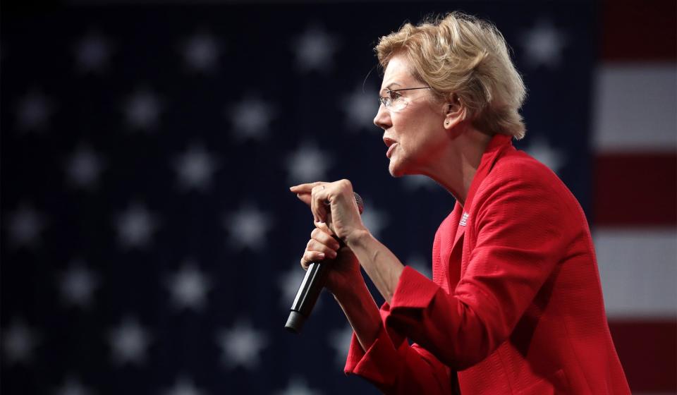 Sen. Elizabeth Warren speaks at the Presidential Gun Sense Forum in Des Moines, Iowa, August 10, 2019.