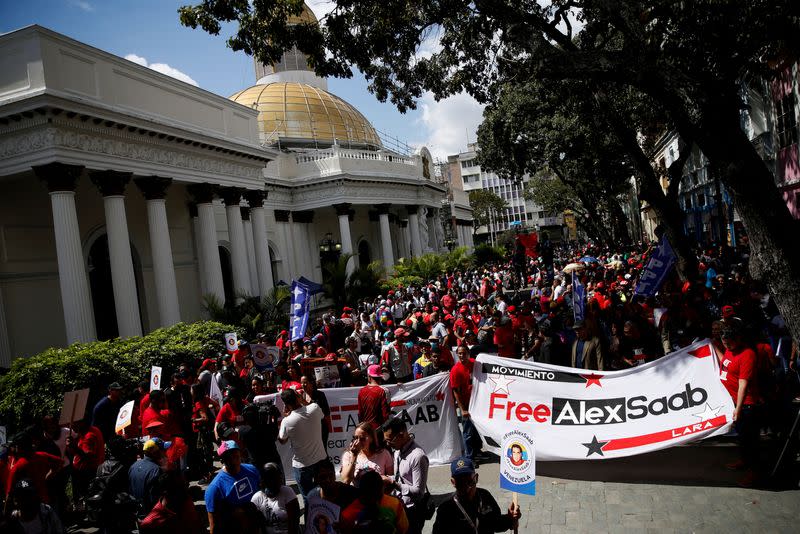 Demonstrators of the "Free Alex Saab" movement participate in a rally, in Caracas