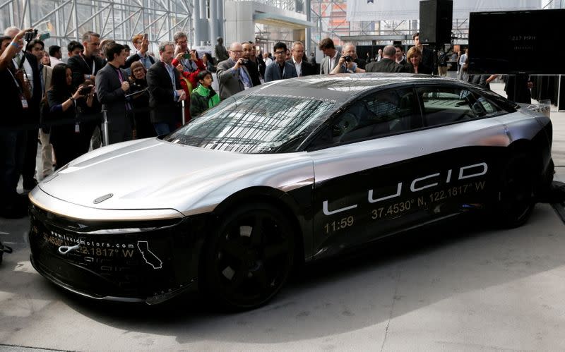 FILE PHOTO: Lucid Air speed test car displayed at the 2017 New York International Auto Show in New York