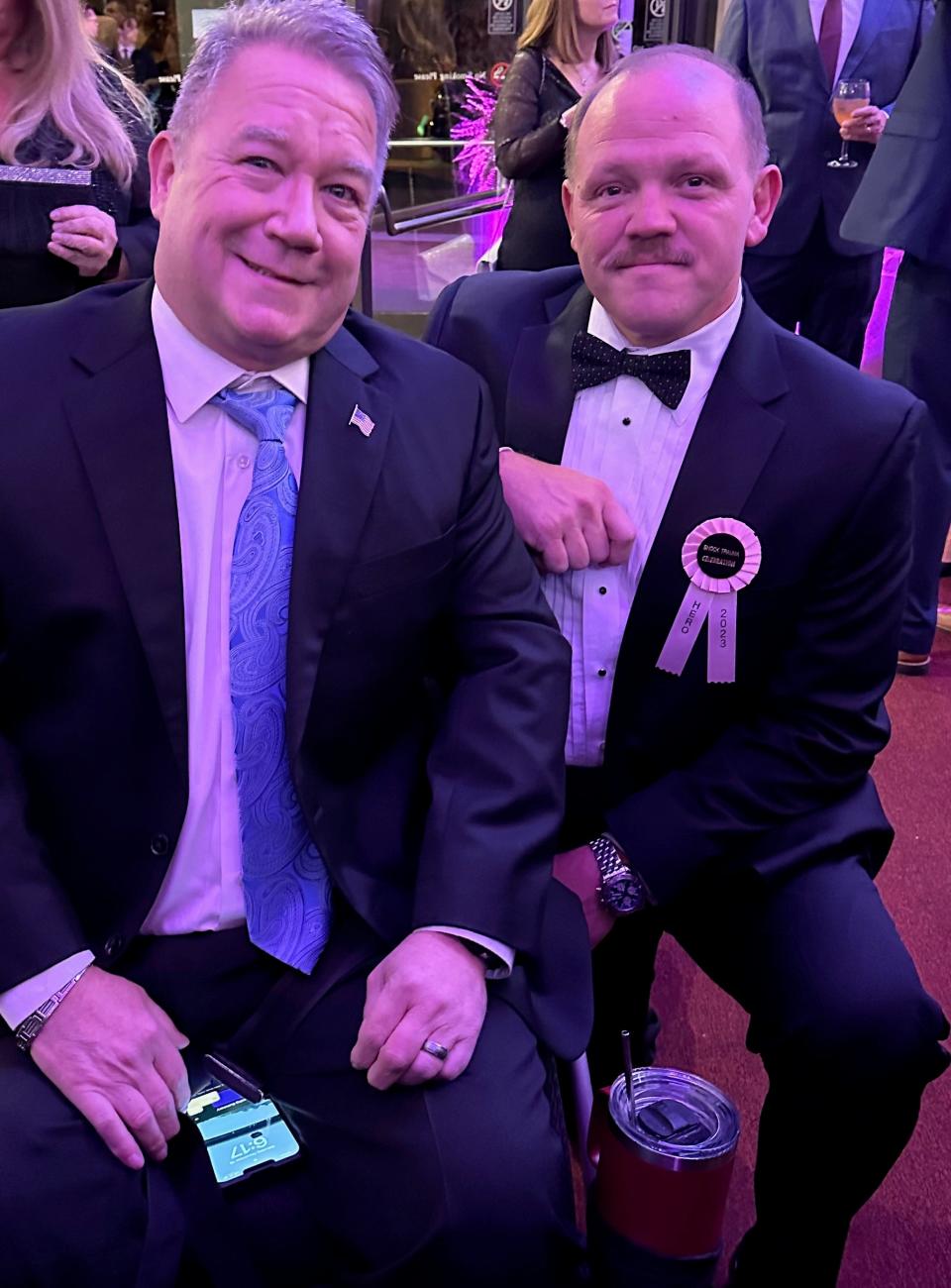 Scott Spitnale with Sgt. Jeremy Everly, flight paramedic for Maryland State Police Aviation Command, during the 33rd annual Shock Trauma Heroes Celebration on Nov. 18, 2023.