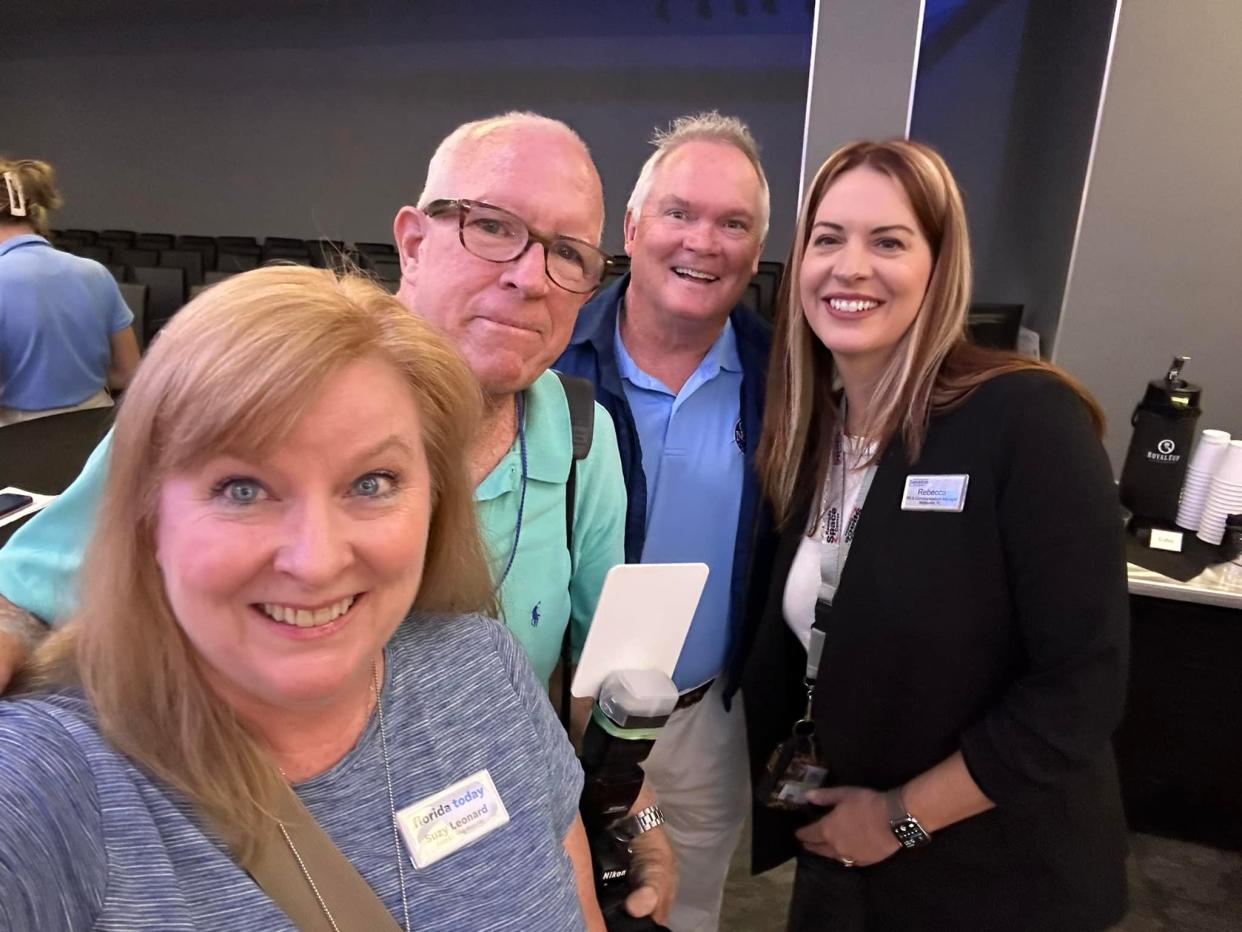 FLORIDA TODAY food editor Suzy Fleming Leonard and photo editor Malcolm Denemark hang out with veteran astronaut Bruce Melnick and Rebecca Burgman, public relations manager for Kennedy Space Center Visitor Complex, during a press preview of Taste of Space: Fall Bites.