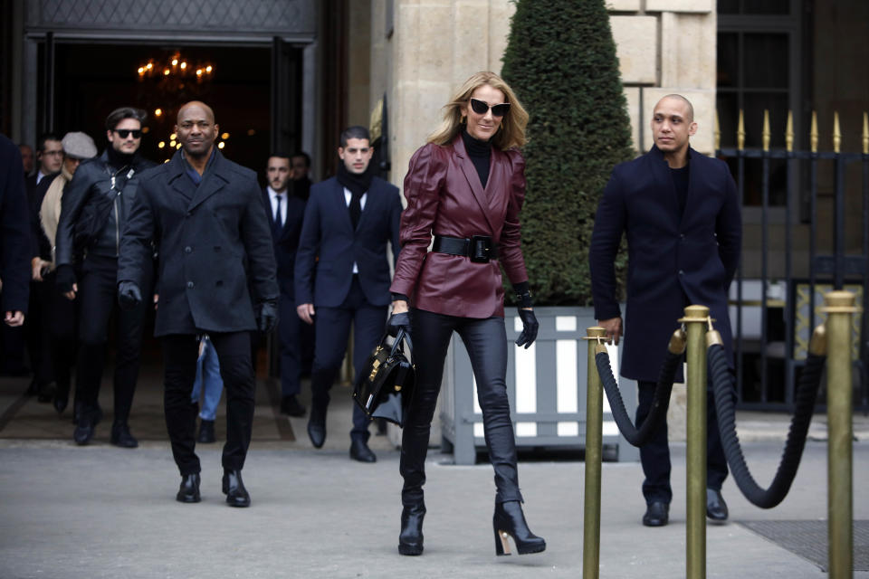 <p>Singer Celine Dion is seen leaves the GIVENCHY office building on Avenue George V on January 24, 2019 in Paris, France. (Photo by Mehdi Taamallah/NurPhoto via Getty Images)</p> 