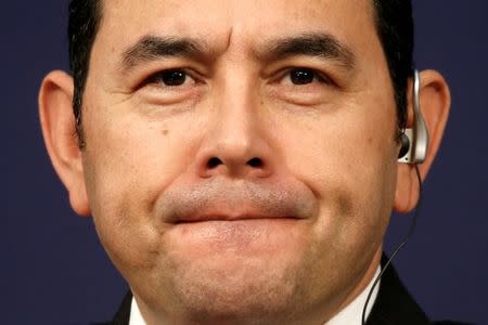 FILE PHOTO: Guatemala's President Jimmy Morales attends the Latin America and Caribbean International Economic Forum at the Bercy Finance Ministry in Paris, France, June 9, 2017. REUTERS/Charles Platiau/File Photo