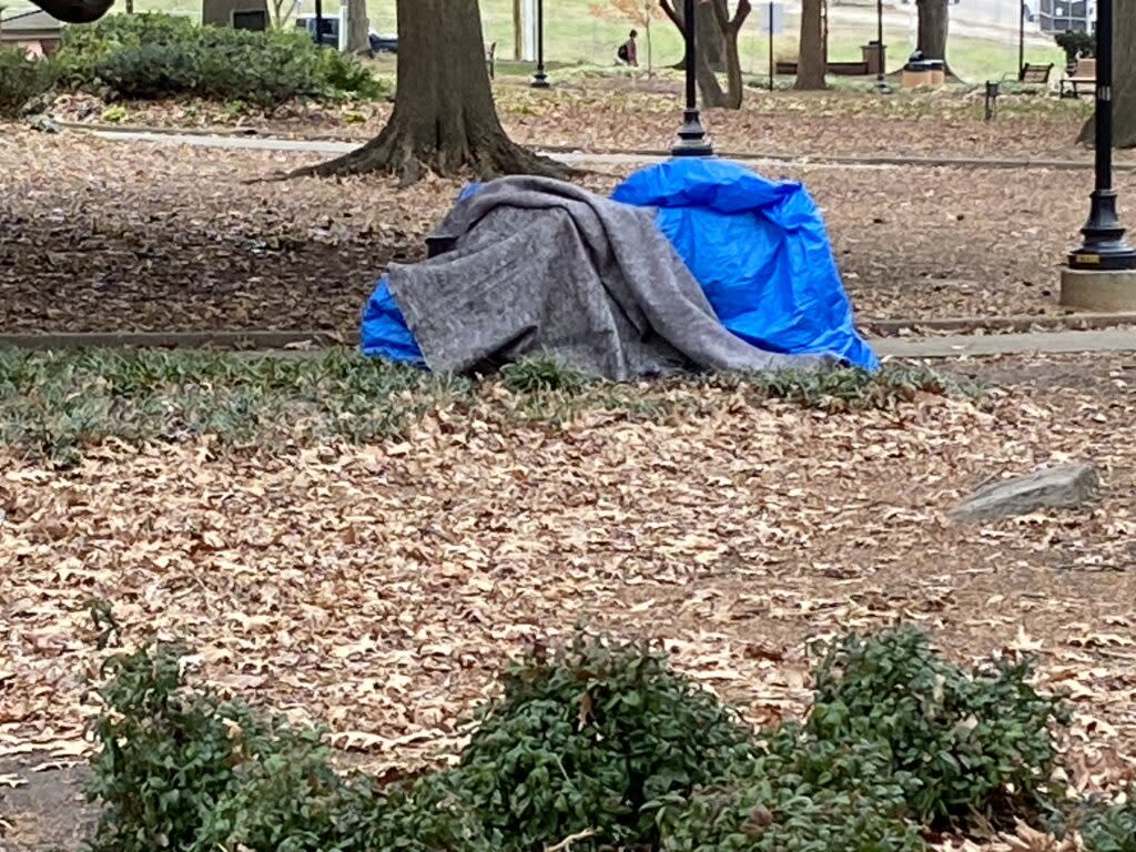 the tent of a homeless person