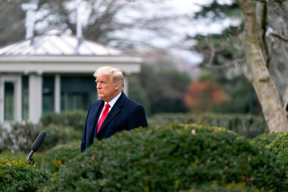 Donald Trump in the Rose Garden on the day that his supporters stormed the US Capitol (AP)