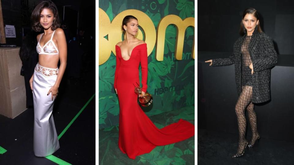 Zendaya in three recent looks styled by Law Roach. (Photo credit: Getty)